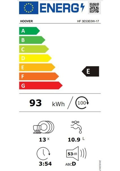 Hoover HF 3E53E0W-17 5 Programlı Bulaşık Makinesi