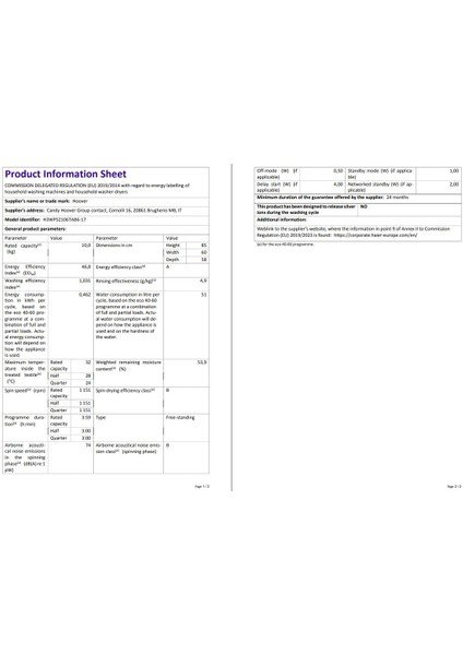 Hoover H3WPS2106TAB6-17 10 kg Wi-Fi Bağlantılı 1200 Devir Çamaşır Makinesi