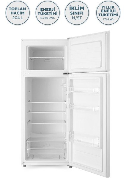 Kumtel Çift Kapılı Buzdolabı 204L HTMF-210