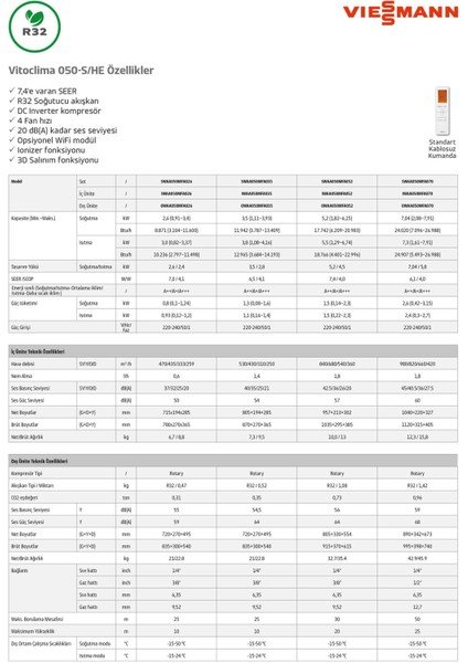 Viessmann Vitoclima 050-S/HE Pro+ Serisi (2025 Yeni) 12000 Btu Inverter Duvar Tipi Klima (Montaj Dahil)