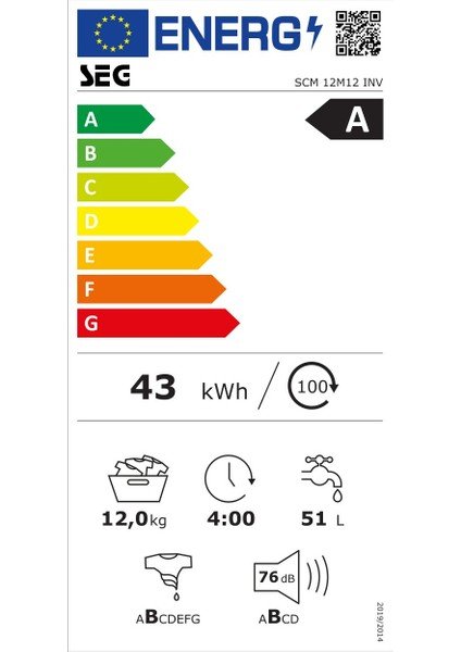 SEG Scm 12M12 Inv SEG 12 Kg 1200 Devir Inverter Buharlı Yıkama Özellikli Çamaşır Makinesi