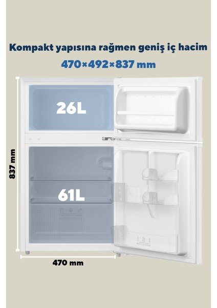 Kumtel 87L MİNİ BUZDOLABI BEYAZ HTMF-90EW